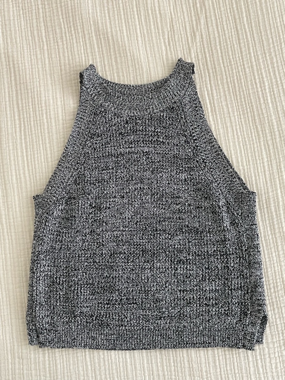 Marled Knit Tank Top in Black & White